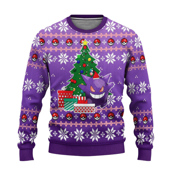 Pokemon Anime Gengar 58 Ugly Sweater, Pokemon Anime Gift Fan Ugly Sweater 557