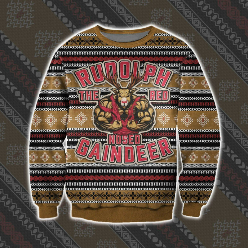 Rudolph The Red Nosed Gaindeer Gym Ugly Christmas Sweater