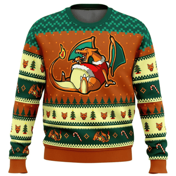 Pokemon Anime Eating Candy Cane Charizard 18 Ugly Sweater, Pokemon Anime Gift Fan Ugly Sweater 296