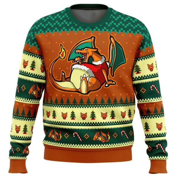 Pokemon Anime Eating Candy Cane Charizard 18 Ugly Sweater, Pokemon Anime Gift Fan Ugly Sweater 296
