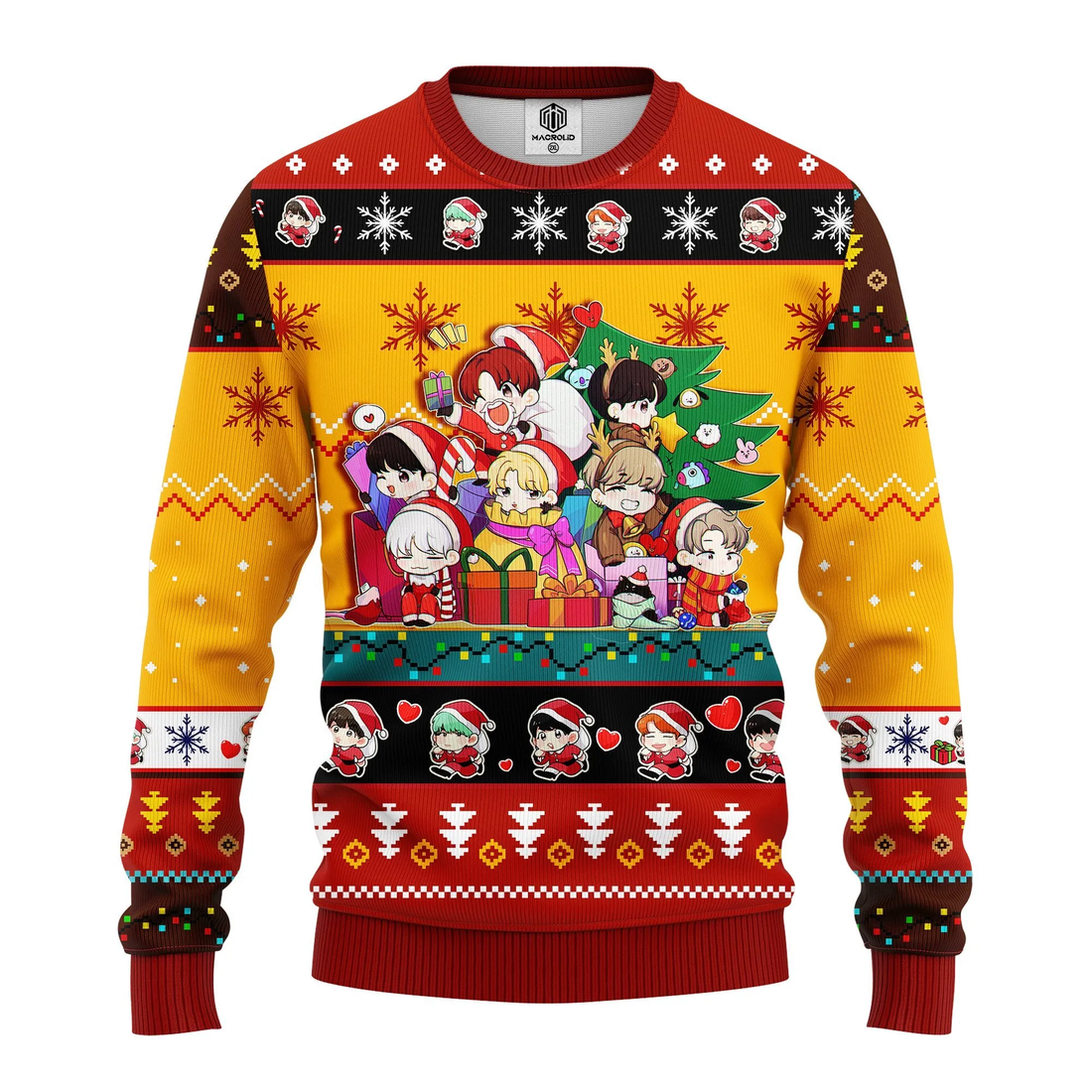 Bts Music Band Merry Xmas Gift, Chibi Bts Band Ugly Christmas Sweater 331