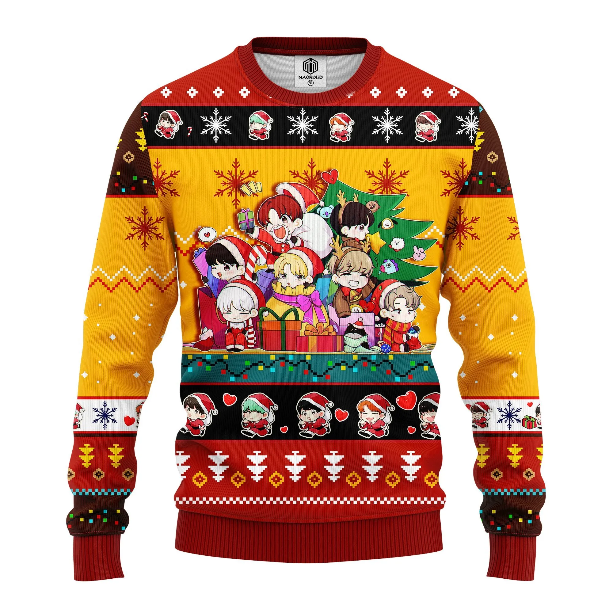 Bts Music Band Merry Xmas Gift, Chibi Bts Band Ugly Christmas Sweater 331