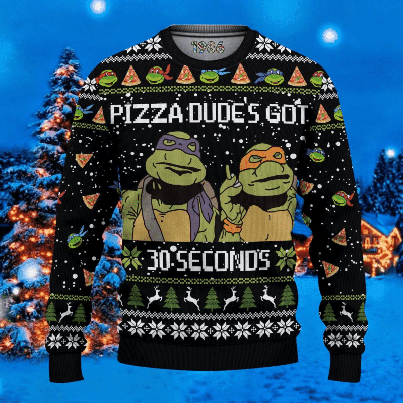 Turtle Pizza Dude's Got 30 Seconds Ugly Christmas Sweater