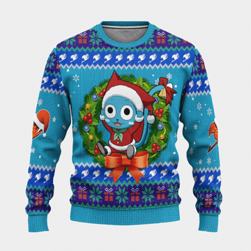 Fairy Tail Anime Happy 18 Ugly Sweater Gifts, Fairy Tail Anime Gift Fan Ugly Sweater 348