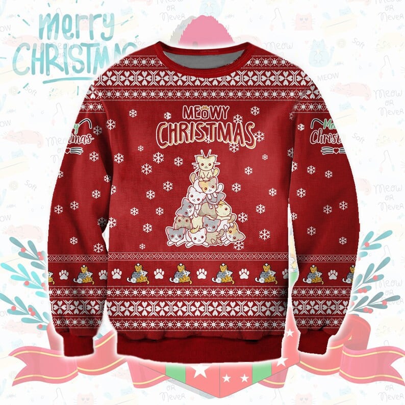 Meowy Catmas Ugly Sweatshirt, Christmas Ugly Sweater