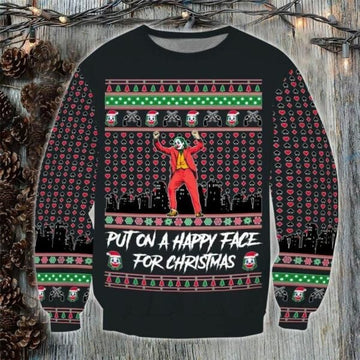 Put On A Happy Face For Christmas Joker Ugly Sweater, Put On A Happy Face For Christmas Joker Ugly Christmas Sweater 818