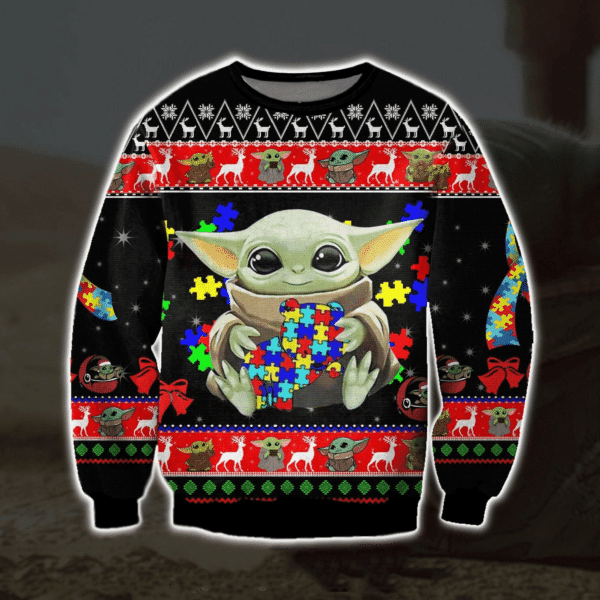 Baby Yoda With Puzzles Autism Ugly Sweater Gifts, Baby Yoda Gift Fan Ugly Sweater 958