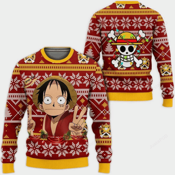 One Piece Anime Monkey D. Luffy 35 Ugly Sweater Gifts, One Piece Anime Gift Fan Ugly Sweater 860