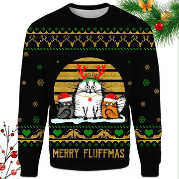 Funny Cute Cat Merry Fluffmas Ugly Christmas Sweater