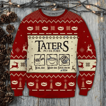 Taters Potatoes Red Ugly Christmas Sweater
