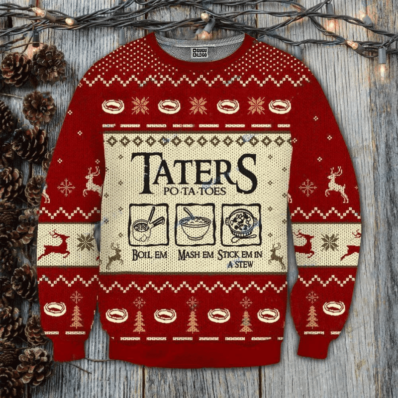 Taters Potatoes Red Ugly Christmas Sweater