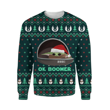 Star Wars Baby Yoda Ok Boomer Ugly Sweater Gifts, Star Wars Gift Fan Ugly Sweater 592