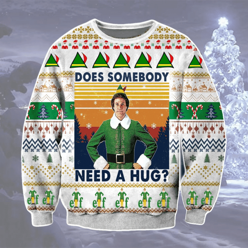 Funny Retro Vintage Elf Does Somebody Need A Hug Christmas Ugly Christmas Sweater