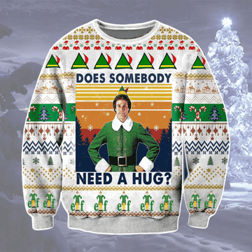 Funny Retro Vintage Elf Does Somebody Need A Hug Christmas Ugly Christmas Sweater