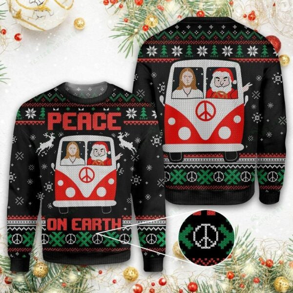 Santa And Jesus Peace On Earth Ugly Sweater, Santa And Jesus Peace On Earth Christmas Shirt 499