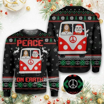 Santa And Jesus Peace On Earth Ugly Sweater, Santa And Jesus Peace On Earth Christmas Shirt 499