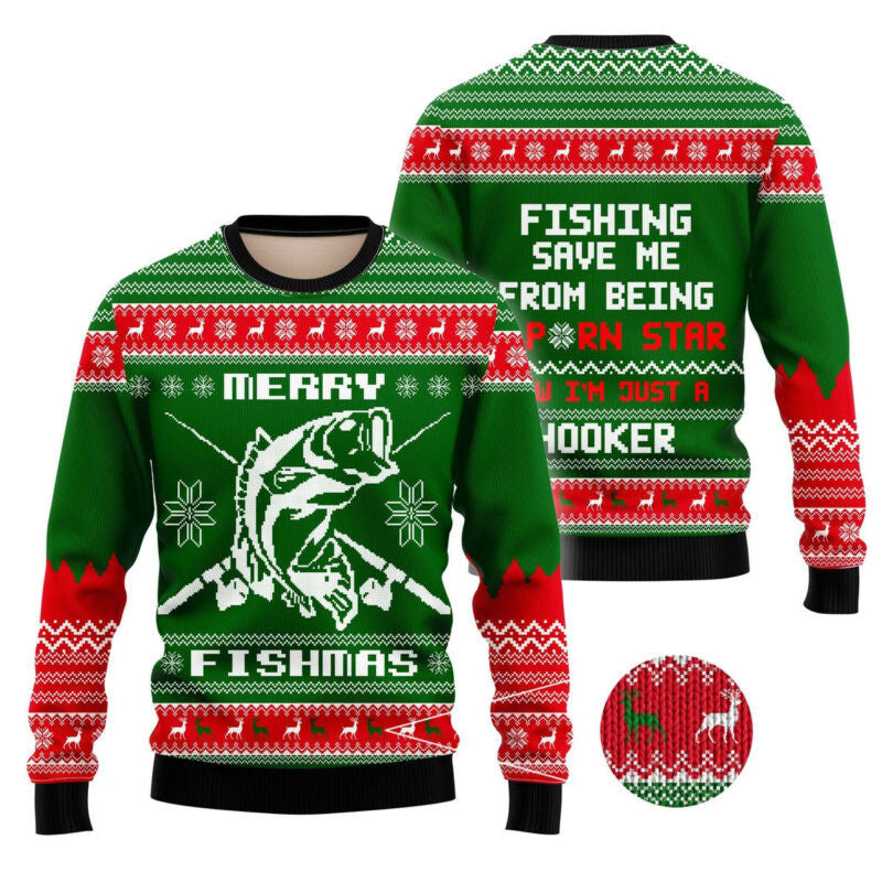 Merry Christmas Fishing Save Me Ugly Christmas Sweater