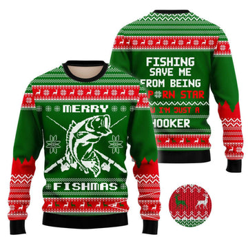Merry Christmas Fishing Save Me Ugly Christmas Sweater