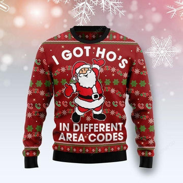 Santa Claus I Got Ho's In Different Area Codes Ugly Christmas Sweater, All Over Print Sweatshirt