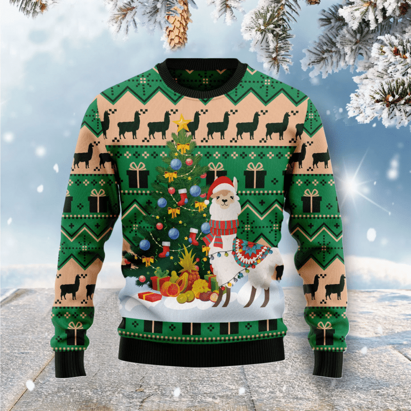 Cute Christmas Shirt, Christmas Tree Llama Ugly Christmas Sweater