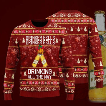 Miller High Life Drinker Bells Drinker Bells Drinking All The Way Ugly Christmas Sweater