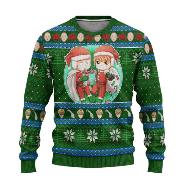 One Punch Man Anime Genos X Saitama 8 Ugly Sweater Gifts, One Punch Man Anime Gift Fan Ugly Sweater 677