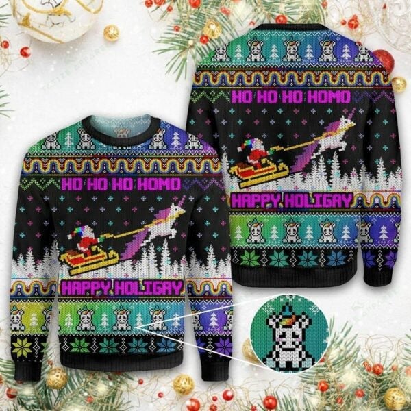 Pride Lgbt Ugly Sweater, Pride Lgbt Gift, Merry Christmas Ho Ho Ho Lgbt Happy Holigays Christmas Shirt 249