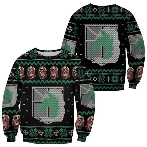 Attack On Titan Anime Military Badged Police Ugly Sweater Gifts, Attack On Titan Anime Gift Fan Ugly Sweater 140