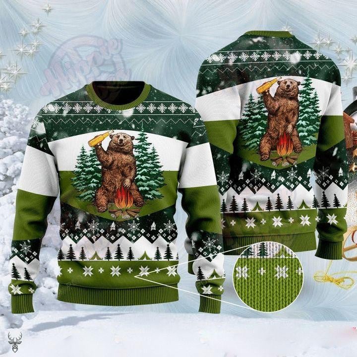 Bear Beer Campfire Ugly Sweater, Camping Lover Bear And Beer Christmas Sweater, Camper Christmas Gift, Camper Shirt