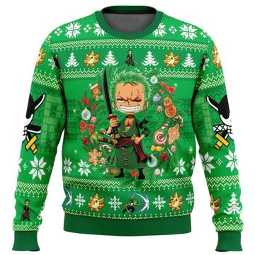 One Piece Anime Christmas Roronoa Zoro 1 Ugly Sweater, One Piece Anime Gift Fan Ugly Sweater 624