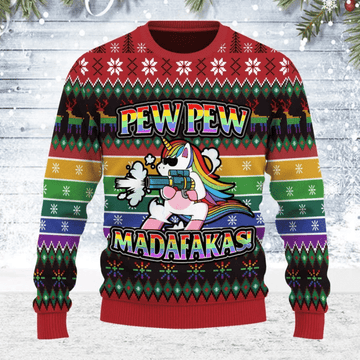 Pew Pew Rainbow Unicorn Christmas Ugly Christmas Sweater