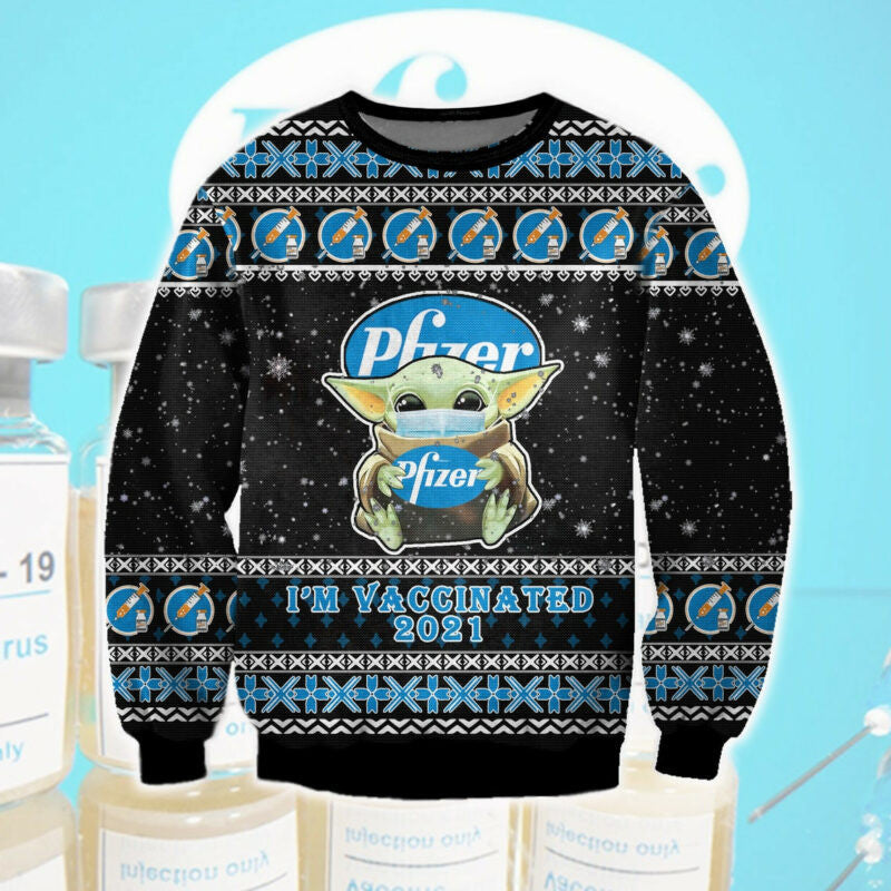 Pfizer Baby Yoda Merry Christmas Ugly Sweatshirt, Christmas Ugly Sweater