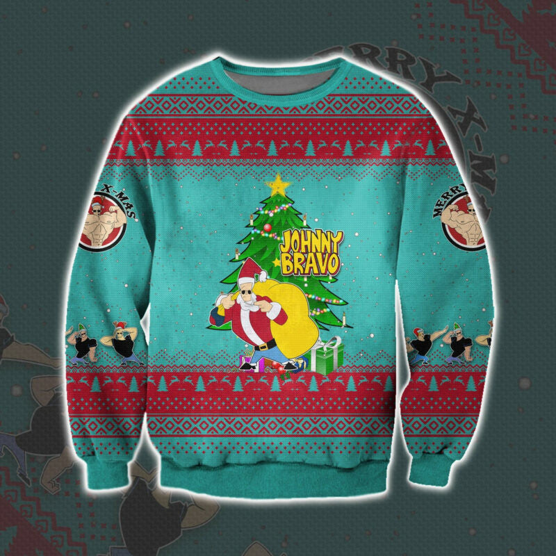 Johny Bravo Merry Christmas Ugly Sweatshirt, Christmas Ugly Sweater