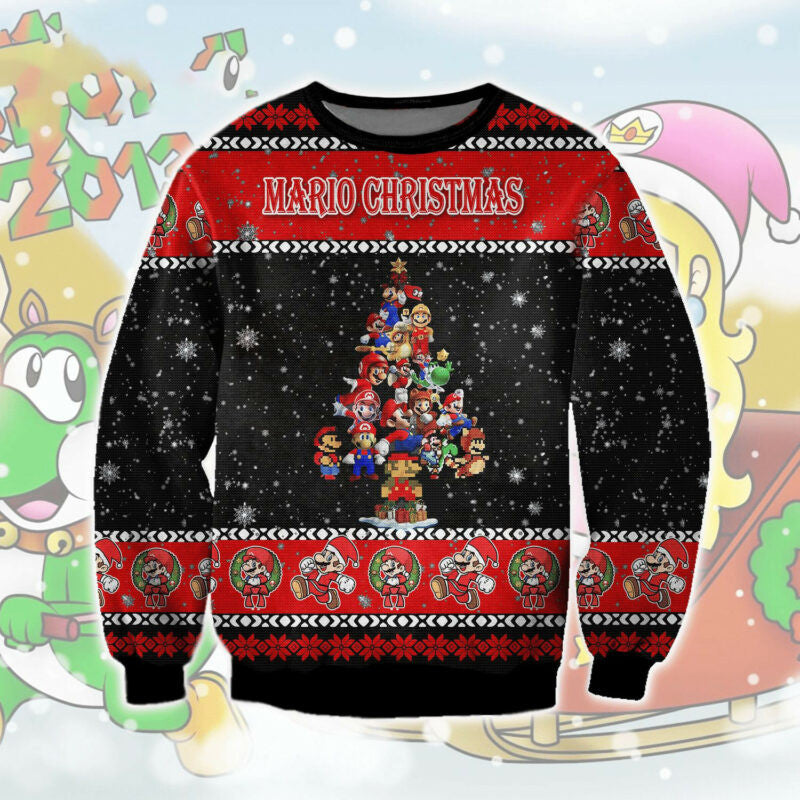 Christmas Tree Super Mario Full Print Ugly Christmas Sweater