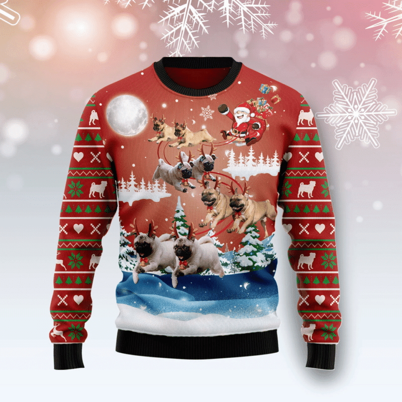 Pug Reindeer Cute Pug Dog Christmas Dog Mom Gift Dog Lover Ugly Christmas Sweater