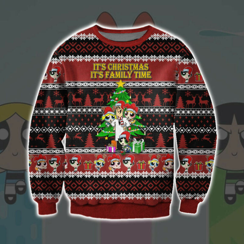 Merry Christmas Power Puffgirls Ugly Sweatshirt, Christmas Ugly Sweater