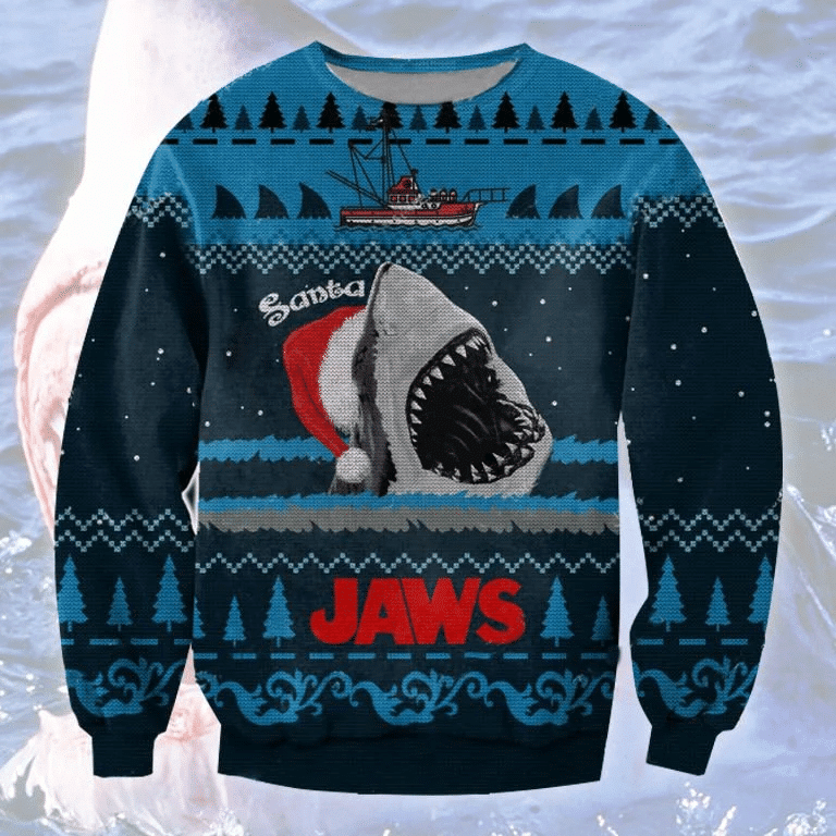 Santa Shark Ugly Sweatshirt, Jaws Shark Ugly Christmas Sweater