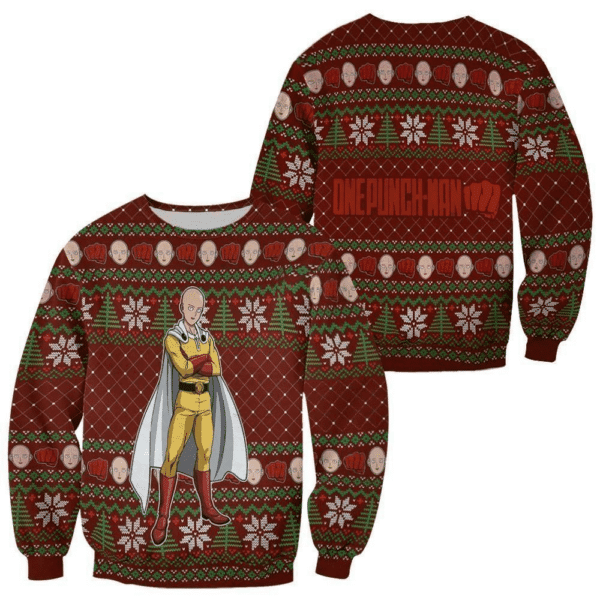 One Punch Man Anime Saitama 2 Ugly Sweater Gifts, One Punch Man Anime Gift Fan Ugly Sweater 73