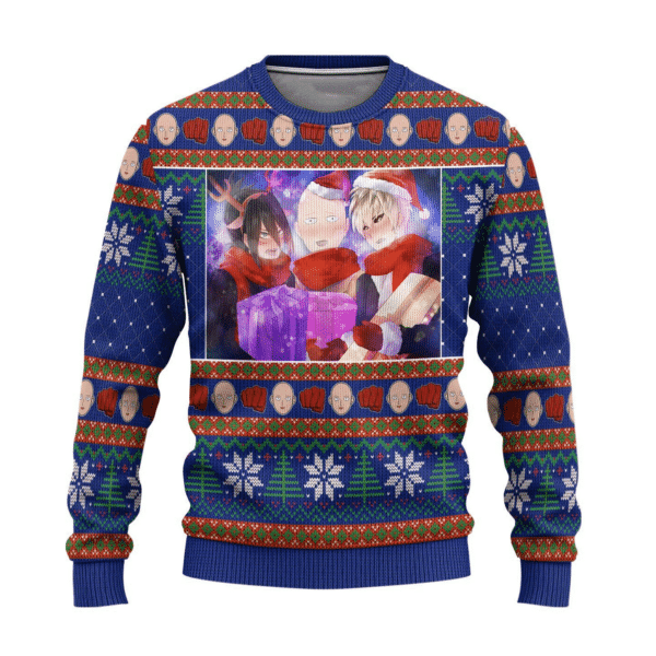 One Punch Man Anime Christmas 10 Ugly Sweater Gifts, One Punch Man Anime Gift Fan Ugly Sweater 317