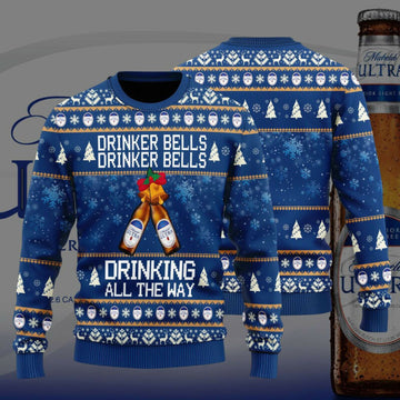 Michelob Ultra Drinker Bells Drinker Bells Drinking All The Way Ugly Christmas Sweater