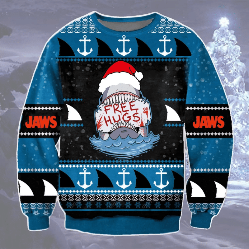 Free Hugs Ugly Sweatshirt, Jaws Shark Ugly Christmas Sweater