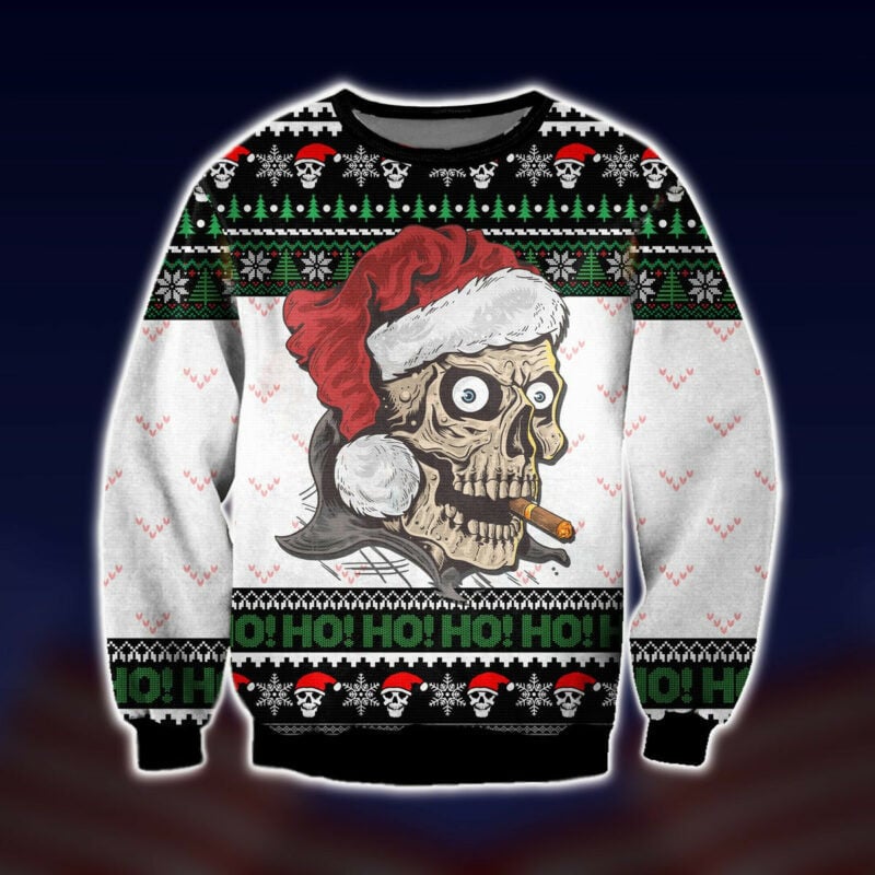 Naughty Skull Ho Ho Ho Ugly Christmas Sweater