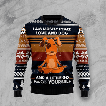 Peace Love And Dog Vintage Christmas Dog Mom Gift Dog Lover Ugly Christmas Sweater