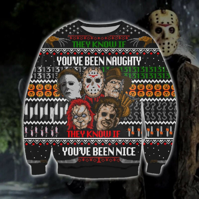 Horror Knitting Michael Myers Freddy Krueger They Know If You Been Naughty Ugly Christmas Sweater