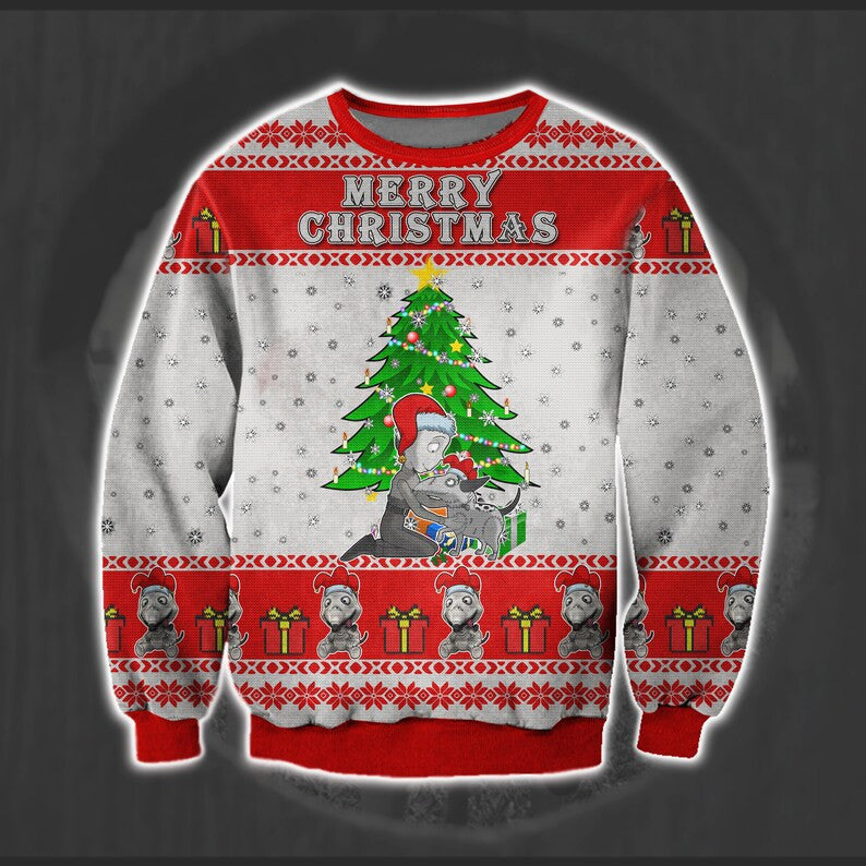 Victor And Weenie's Frankenweenie Ugly Sweatshirt, Christmas Ugly Sweater