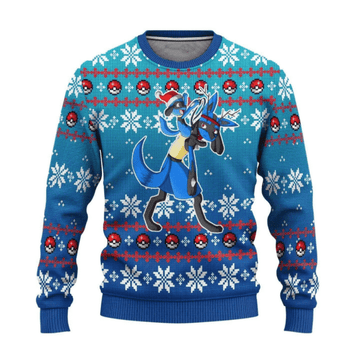 Pokemon Anime Lucario 21 Ugly Sweater Gifts, Pokemon Anime Gift Fan Ugly Sweater 129
