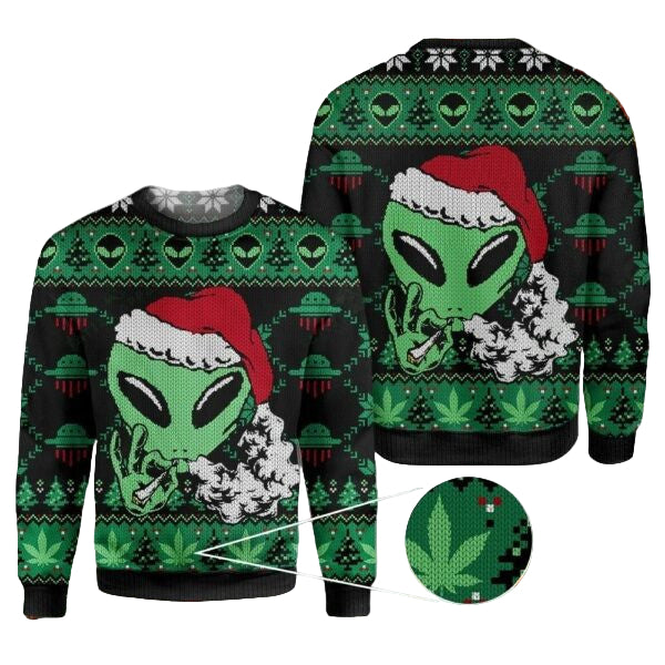 Alien Christmas Ugly Sweater, Alien Christmas Gift, Alien Weed Christmas Shirt 33