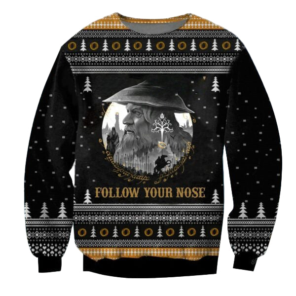 Lotr Follow Your Nose Ugly Sweater, Christmas Gift, Lotr Follow Your Nose Ugly Christmas Sweater 663