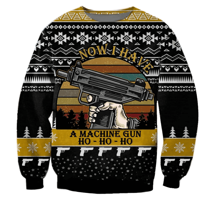 Funny Retro Vintage Now I Have A Machine Gun Hohoho Christmas Ugly Christmas Sweater