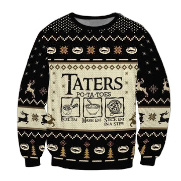 Taters Potatoes Black Ugly Christmas Sweater